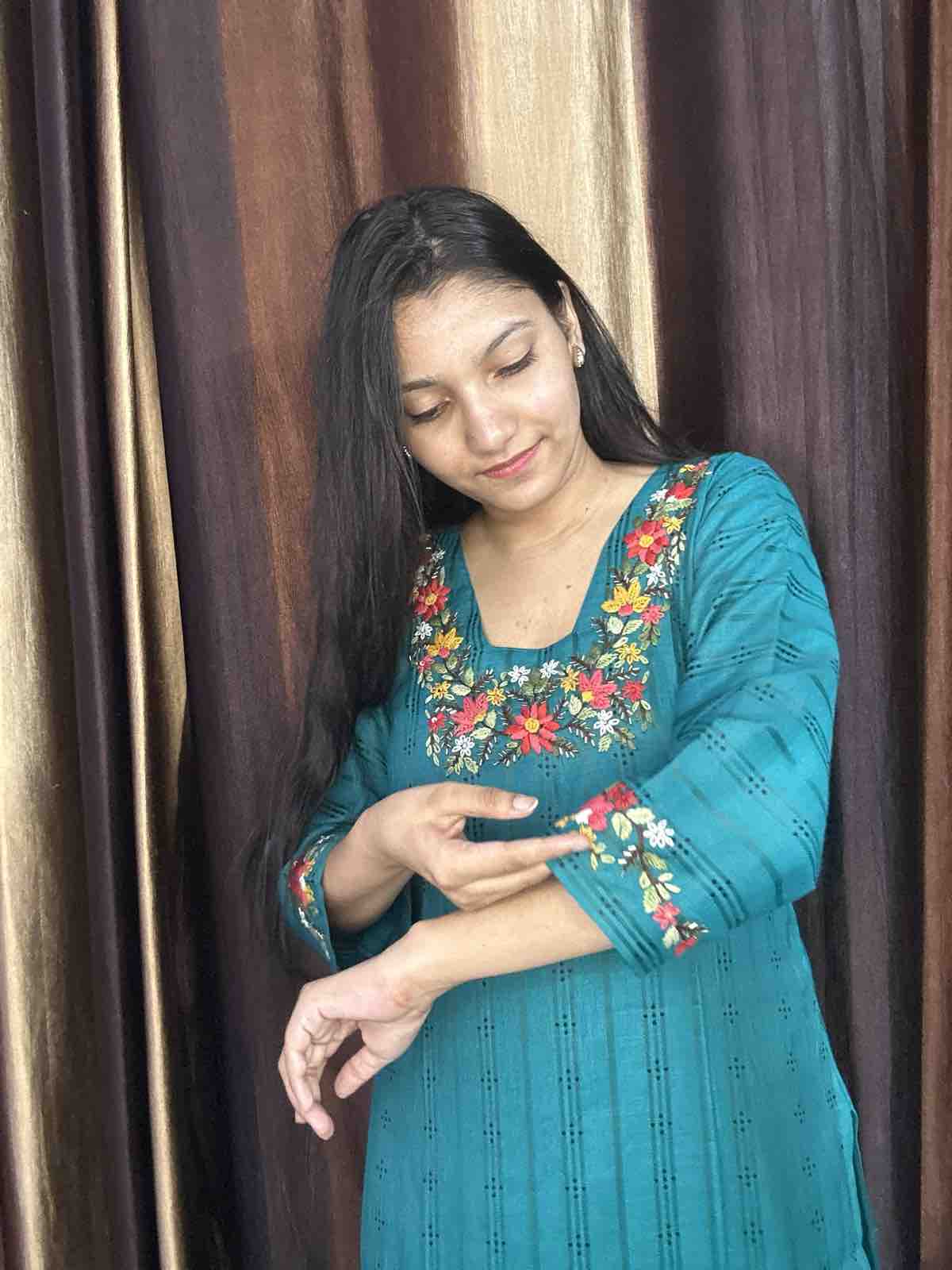 Mehfil Teal Handcrafted Kurti